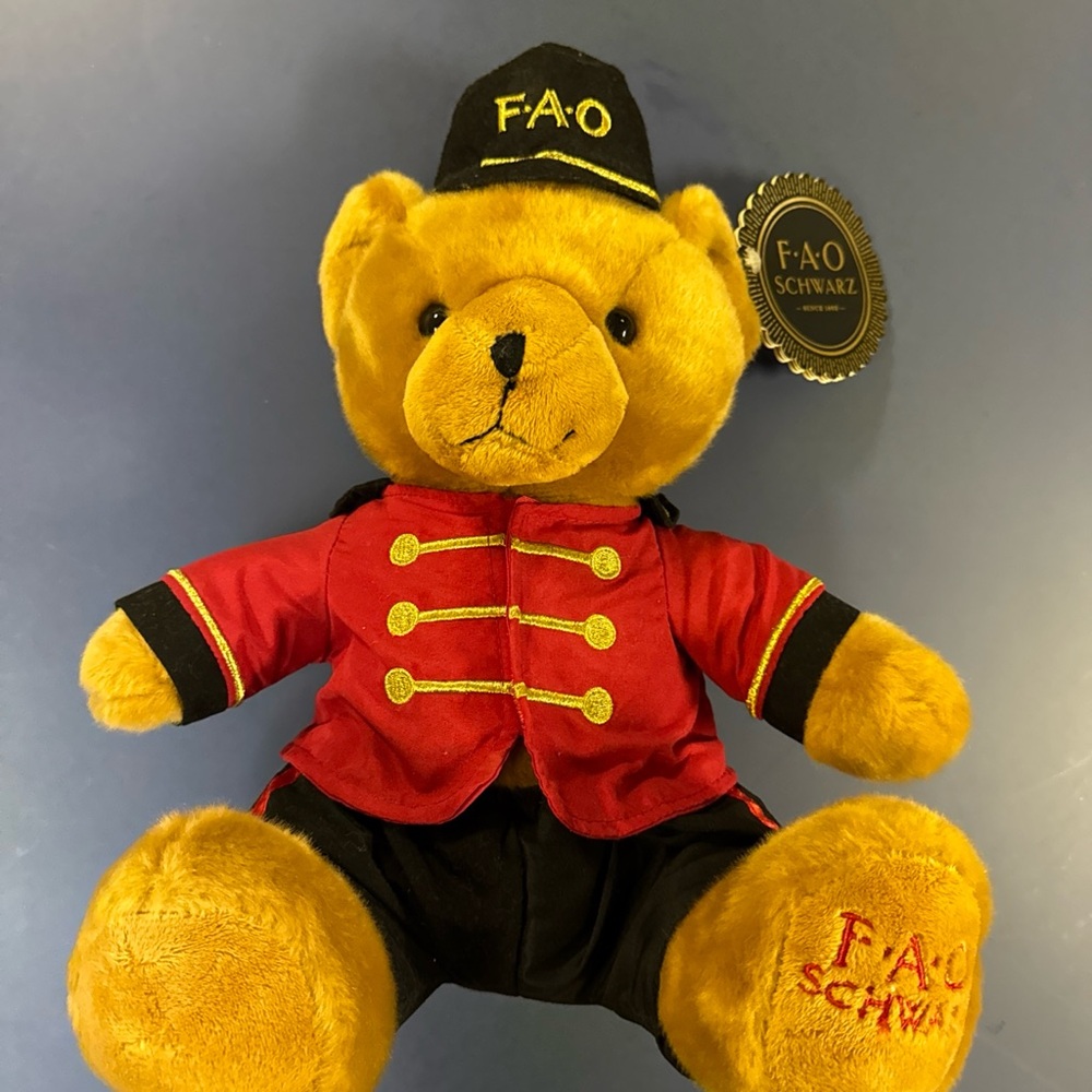FAO Schwarz Plush Bear in Red Jacket and Black Hat